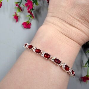 Sterling Silver Plated Red Garnet-Style Crystal Vintage Tennis Bracelet